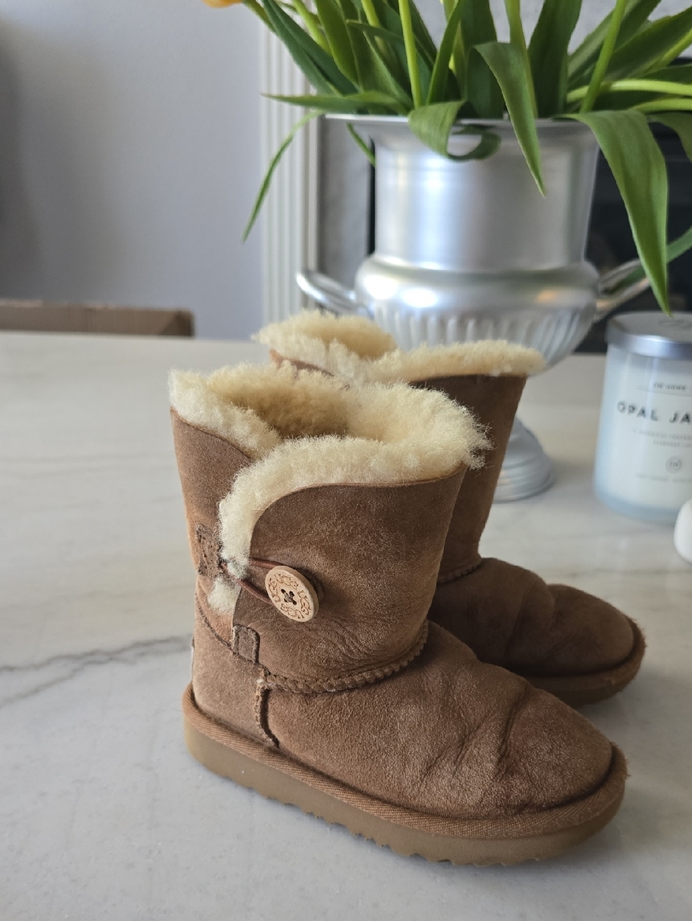 UGG Toddler Button Boot in Chestnut and Cream